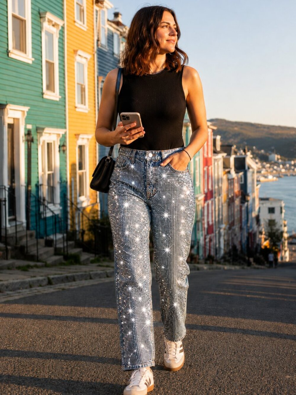 Reformation Abby Colorado Sparkle Rhinestone Straight Jeans Blue Size 25 NWT Y2K